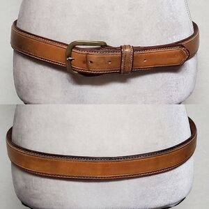 Frye Vintage Weathered Solid Brass Distressed Layered Leather Belt